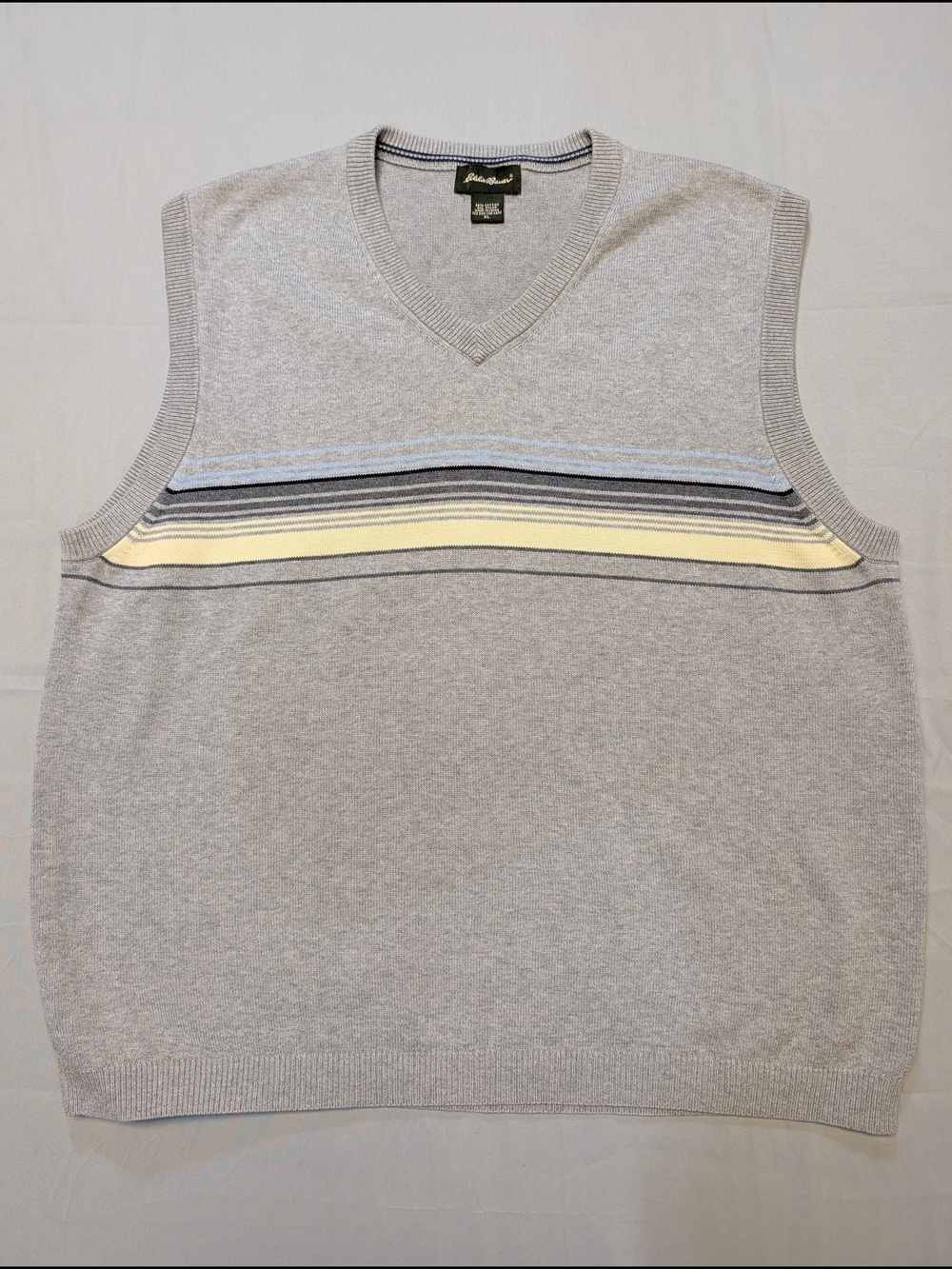 Eddie Bauer Men's XL Gray V-Neck Cotton Blend Knit Sweater Vest